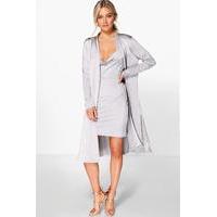 Slinky Cowl Neck Dress & Duster Co-Ord Set - grey