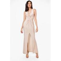 Slinky Knot Front Maxi Dress - champagne