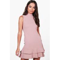 Sleeveless Ruffle Hem Bodycon Dress - mink