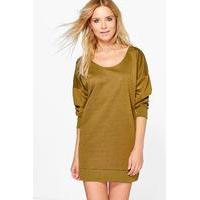 slash neck sweat dress khaki