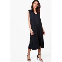 sleeveless collarless duster black