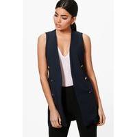 Sleeveless Button Duster - navy