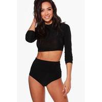slinky roll neck crop hotpant co ord black