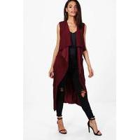 Sleeveless Belted Duster - wine