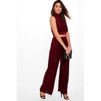 slinky high neck crop wide trouser co ord berry