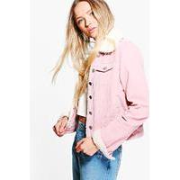 slim fit borg collar cord jacket baby pink