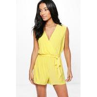 Slinky Belted Plunge Playsuit - yellow