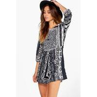 Sleeved Printed Playsuit - multi