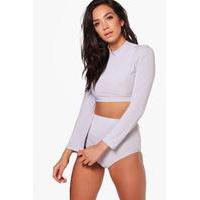 Slinky Roll Neck Crop & Hotpant Co-Ord - silver