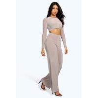 Slinky Top Knot Palazzo Co Ord Set - grey