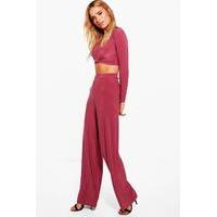 Slinky Top Knot Palazzo Co Ord Set - rose