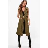 Sleeveless Belted Trench - khaki