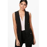 Sleeveless Button Duster - black