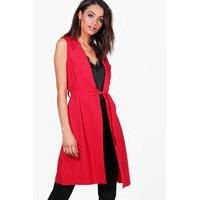 Sleeveless Belted Duster - red