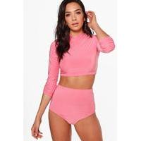 slinky roll neck crop hotpant co ord coral