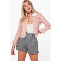 Slim Fit Borg Collar Denim Jacket - antique rose