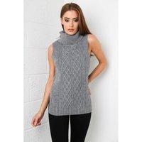 Sleeveless Roll Neck Knitted Jumper in Grey