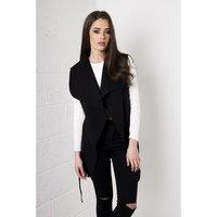 sleeveless waterfall waistcoat in black