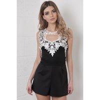 Sleeveless Lace Playsuit in Black