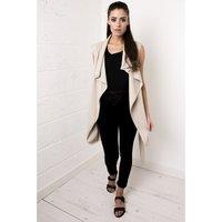 sleeveless waterfall duster waistcoat in beige