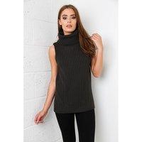 Sleeveless Roll Neck Knitted Jumper in Charcoal