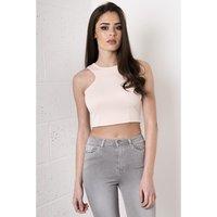 Sleeveless Crop Top with Zip Detail in Pink