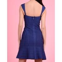 sleek navy blue short bandage dress with peplum hem