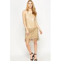 Sleeveless Fringed Contrast Dress