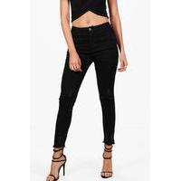 Slit Knee Destroyed Hem Skinny Jeans - black