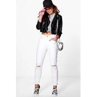 slit knee high waist boyfriend jeans white