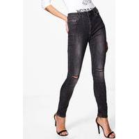 Slit Knee Skinny Jeans - black