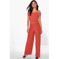 Slinky Off The Shoulder Top and Wide Leg Trouser - rose