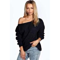 Slash Neck Fisherman Jumper - charcoal