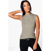 Sleeveless Turtle Neck Knit Tank - moss