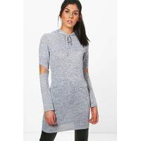 Slash Elbow Knitted Hooded Tunic - grey