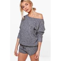 slash neck jumper short lounge co ord charcoal