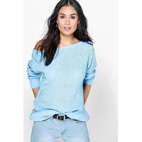 Slash Neck Fisherman Jumper - blue