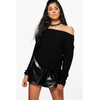 slash neck rib crop jumper black