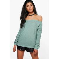 Slash Neck Rib Crop Jumper - sage