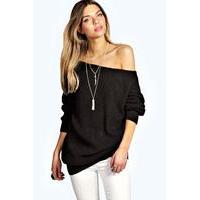 Slash Neck Fisherman Jumper - black