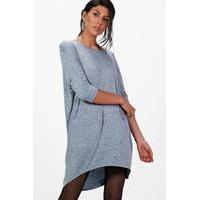 Slouchy Oversized Marl Knit Top - denim