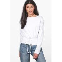 Slouchy Lace Up Corset Sweatshirt - white