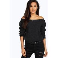 Slash Neck Crop Fisherman Jumper - charcoal