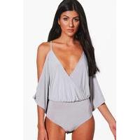 Slinky Batwing Cold Shoulder Body - silver