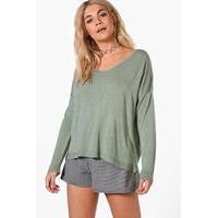 Slouchy Fine Knit Jumper - khaki