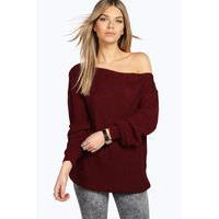 Slash Neck Fisherman Jumper - berry