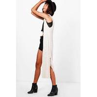 Sleeveless Tassel Side Split Crochet Cardigan - cream