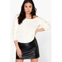 Slash Neck Crop Fisherman Jumper - cream