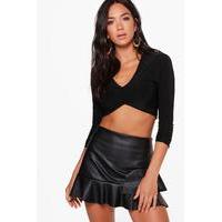 Slinky Gather Front Long Sleeve Top - black