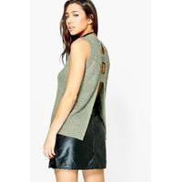 Sleeveless Open Back Knit Top - moss